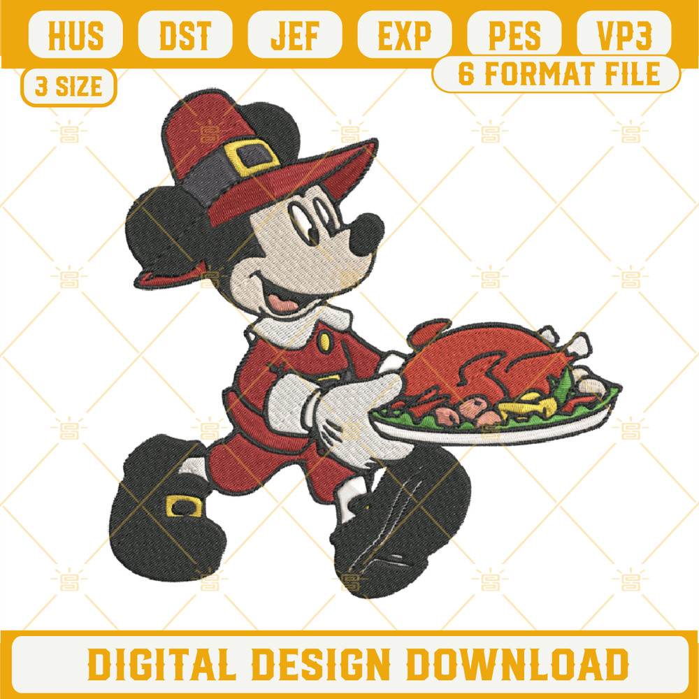 Mickey Mouse Thanksgiving Pilgrim Embroidery Design File.png