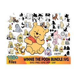 100 winnie the pooh bundle svg, disney svg, pooh characters