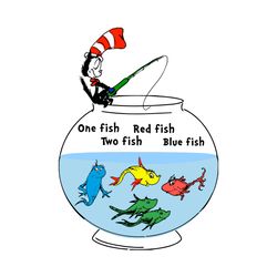 Dr Seuss One Fish Two Fish Blue Fish Red Fish Svg, Dr Seuss Svg, Cat In The Hat Svg, Fishing Svg, Fish Svg, Cat Svg, Red