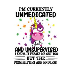 im currently unmedicated and unsupervised svg, trending svg, unicorn svg, unicorn saying svg, unicorn quote svg, unmedic
