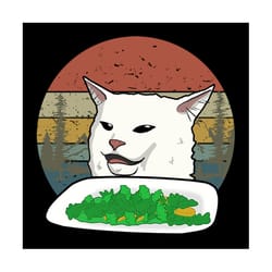cat eats vegetable svg, animal svg, white cat svg, food svg, vegetable svg, retro vintage svg, cats food svg, cats break