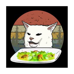cat eating svg, animal svg, white cat svg, food svg, vegetable svg, retro vintage svg, cats food svg, cats breakfast svg