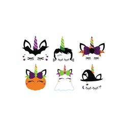 halloween unicorn head bundle svg, halloween svg, unicorn svg, unicorn head svg, pumpkin svg, scary night svg, happy hal