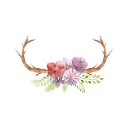 set hand painted watercolor flowers leaves stock illustration svg, flower svg, horns deer svg, flowers svg, birthday gif