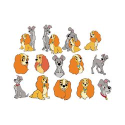 lady and the tramp bundle svg, cartoon svg, lady svg, the tramp svg, animal svg, animal cartoon svg, dog svg, couple ani