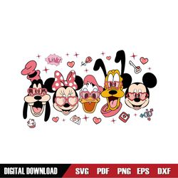 Valentines Day Mickey and Friends Heart Glasses SVG