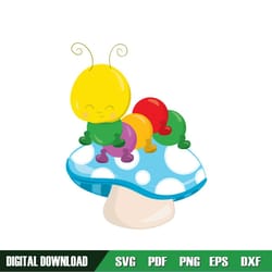 alice in wonderland colorful caterpillar mushroom svg
