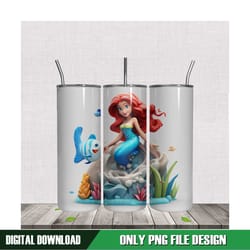 3d disney cartoon little mermaid ariel tumbler wrap png
