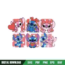 disney stitch and angel couple valentines svg
