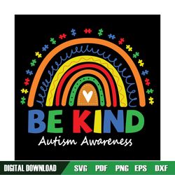 Be Kind Autism Awareness Day Puzzle Rainbow SVG
