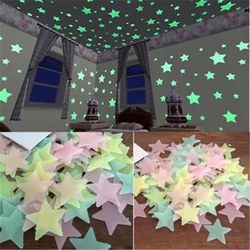 Stickers For Kids Baby Room Bedroom Ceiling Home Decor, Wall Stickers Luminous Fluorescent, 50pcs 3D Stars Glow