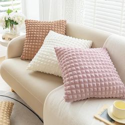 headboard pillow cover,elastic puff plaid pillow cover, Cream pillow pillow home sofa cushion ins simple solid color