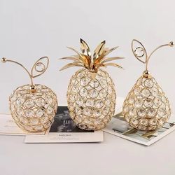 Creative Crystal Apple Ornaments Bling Rhinestone Pineapple Shape Miniatures Snow Pear Crafts Home Decoration Photograph