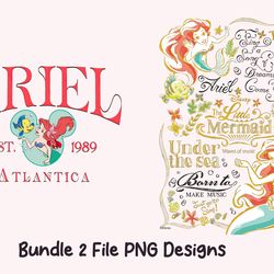 bundle 2 file disney princess, retro little mermaid, disney girls trip matching, vintage disney png