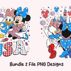 bundle 2 file minnie mouse daisy duck 4th of july, disney castle happy independence day 2024 , patriotic usa png