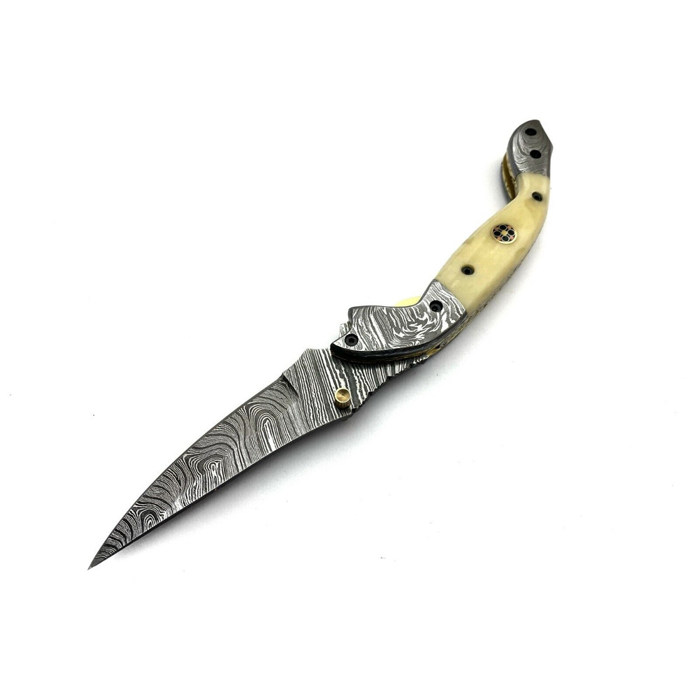 Damascus Steel Pocket Folding Knife Handmade Folding Knife With Leather Sheath Christmas Knife Gift For Herhim 2