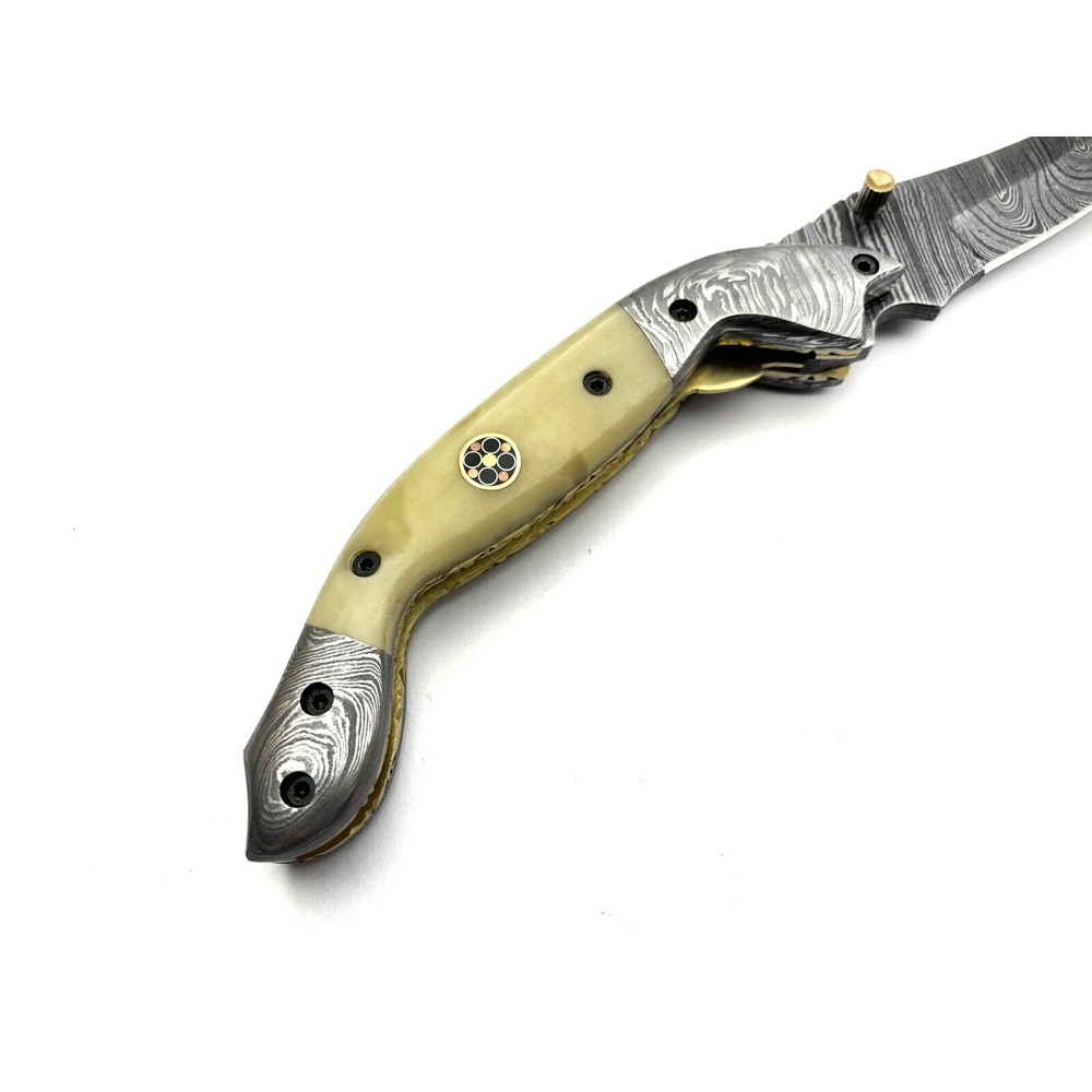 Damascus Steel Pocket Folding Knife Handmade Folding Knife With Leather Sheath Christmas Knife Gift For Herhim 4