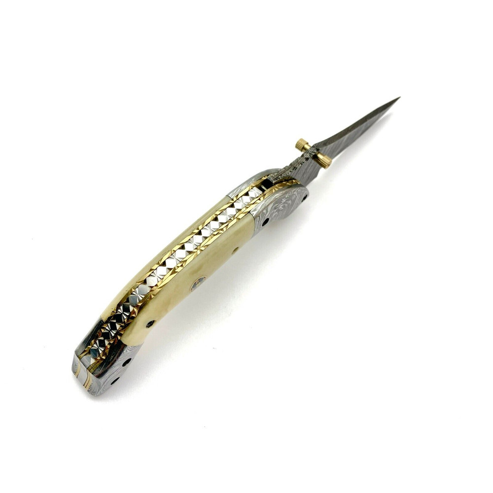 Damascus Steel Pocket Folding Knife Handmade Folding Knife With Leather Sheath Christmas Knife Gift For Herhim 5