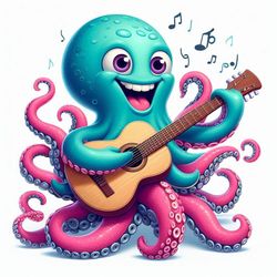 cute octopus stickers playing guitar.