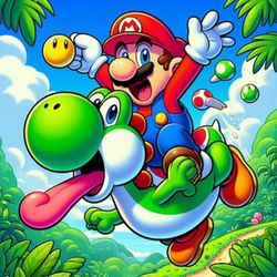 mario clip art: mario riding triumphantly on yoshi's back