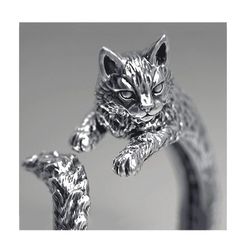 Fashion Silver Color Cat Adjustable Rings for Women Girl's Cute Animal Ring Charm Jewelry Accessories Gifts