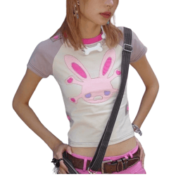 Y2k Aesthetics Tops Fairycore Patchwork T-shirt Japanese Harajuku Short Sleeve Tee Shirts 2000s Kawaii Crop Top E-girls