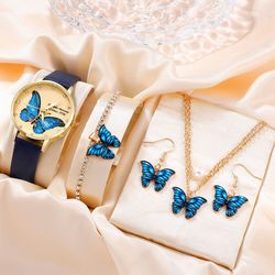 5pcs Set Womens Fashion Quartz Watch Female Clock Butterfly Dial Luxury Brand Design Women Watches Simple Ladies Wrist W