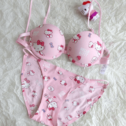 Sanrio Hello Kitty Women's Underwear Cute Cartoon Sweet Front buckle Soft Steel Ring Sexy Hot Girl Two Piece pink Bra
