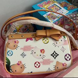 Sanrio Black Skin Hello Kitty Kawaii Anime Cartoon Cute Print Shoulder Bag Christmas Birthday Gift for Girl Decorate Per