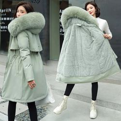 Winter Jacket 2023 New Women Parka Clothes Long Coat Wool Liner Hooded Jacket Fur Collar Thick Warm Snow Wear Padded Par