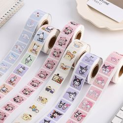500Pcs/Roll Sanrio Stickers Kawaii Hello Kitty Melody Kuromi Cinnamoroll Luggage Graffiti Decals Kid Toy Decoration Stic