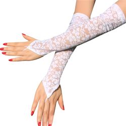 Sexy Floral Print Mittens Fingerless Gloves Women Stretch Long Hook Finger Bright Diamond Lace Gloves