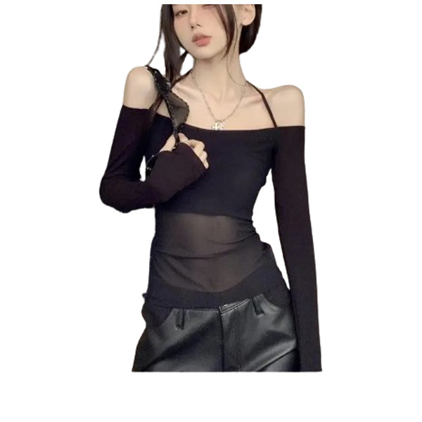 Long Sleeve Top Womens Halter 2023 Casual Tee Shirt Korean Trendy Off Shoulder T Shirts Femme Y2k Crop Top Streetwear Party Club (2).png