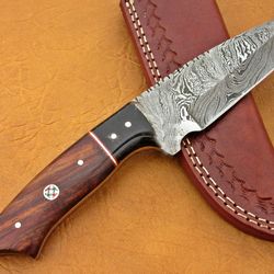 damascus hunting knife, fixed blade knife , skinner knife, hand made knife,