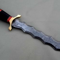 Beautifull Custom Hand Made Damascus Steel Wavy Dagger Knife,