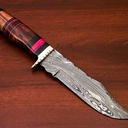 damascus hunting knife, fixed blade knife , hand forged damascus steel knife,