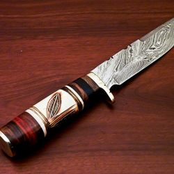 Hand Forged Damascus Knife, Hunting Knife, Fixed Blade Knife,