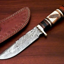 hand forged damascus knife, hunting knife, fixed blade knife,