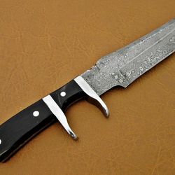 Custom Handmade Damascus Steel Hunting knife with Sheath Buffalo Horn Handle,