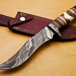 Custom Hand Made Damascus Bowie Hunting Knife, Fixed Blade Knife,