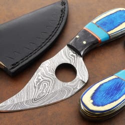 custom handmade forged damascus fixed blade camping hunting knife,