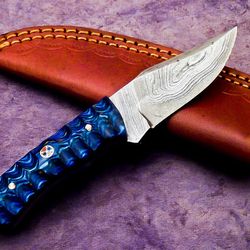 small beautifull damascus steel knife handmade hunting camping knife & hard wood handle,