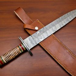 Fabulous Custom Handmade Damascus Blade Dagger Knife Fixed Blade Knife, Bone Wood Steel Gurad