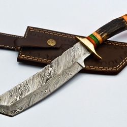 Custom Handmade Damascus Knife Hand Forged Skinner Hunting Knife Outdoor Camping