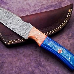 custom handmade damascus steel hunting skninning knife fixed blade knife,