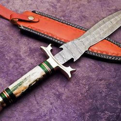 Superb Custom Hand Forged Damascus Dagger Hunting Knife Fixed Blade Knife,