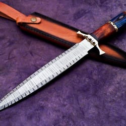 beautifull hand forged damascus steel dagger hunting knife,handle natural wood,