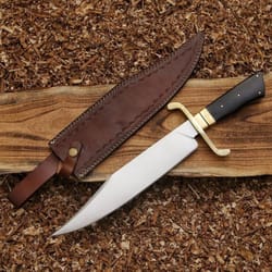 handmade bowie knife with leather sheath custom fixed blade hunting knife brass guard