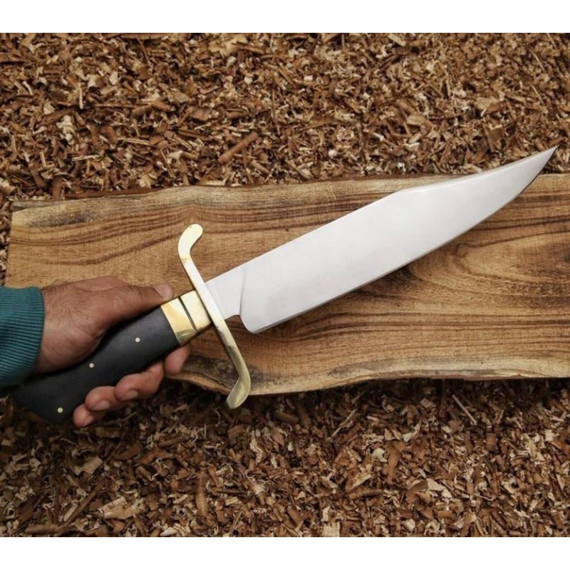 Handmade Bowie Knife With Leather Sheath Custom Fixed Blade Hunting Knife Brass Guard 1