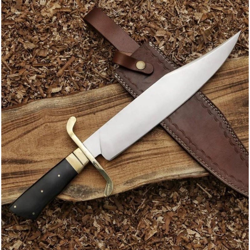 Handmade Bowie Knife With Leather Sheath Custom Fixed Blade Hunting Knife Brass Guard 2